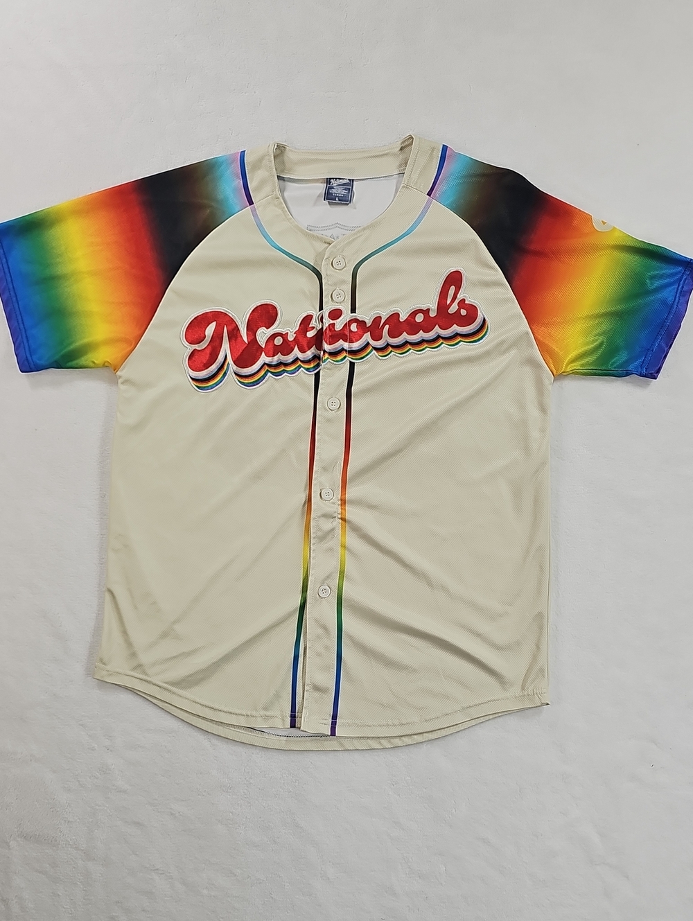 Rainbow-Sleeve Baseball Jersey - Cream
